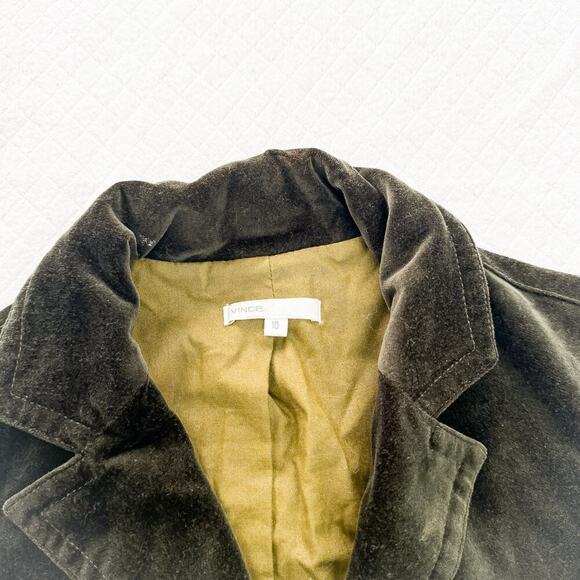Vince Olive Green 4-Button Faux Velvet Cotton Blazer Size 10 - Picture 2 of 5